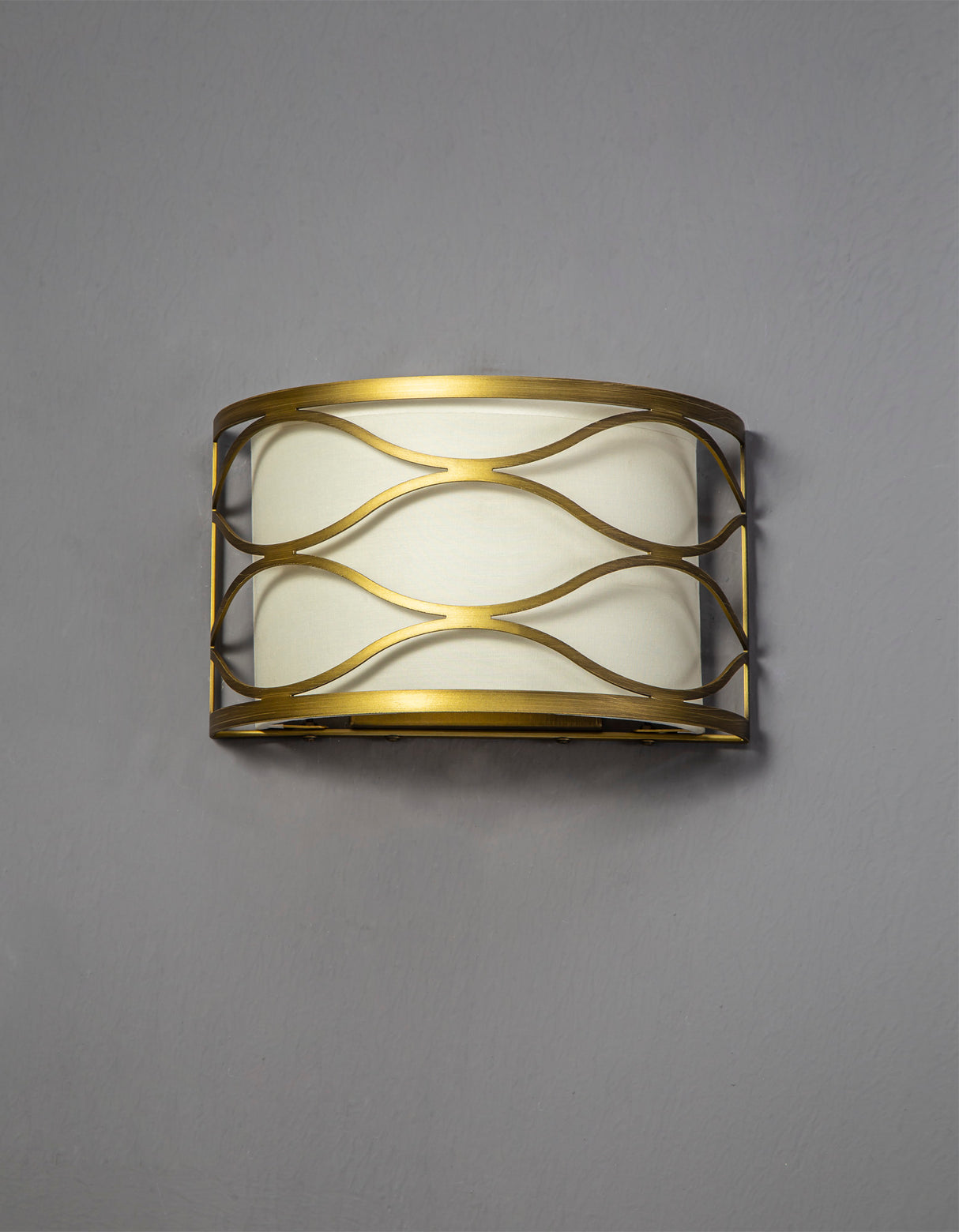 Hinnegan Wall Lamp 2 Light E14 Aged Gold / Cream Fabric Shade