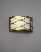 Hinnegan Wall Lamp 2 Light E14 Aged Gold / Cream Fabric Shade