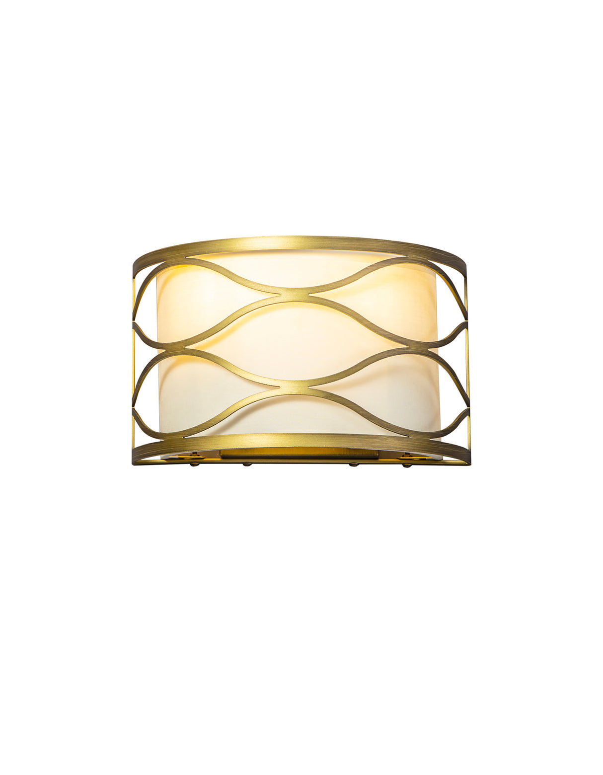 Hinnegan Wall Lamp 2 Light E14 Aged Gold / Cream Fabric Shade