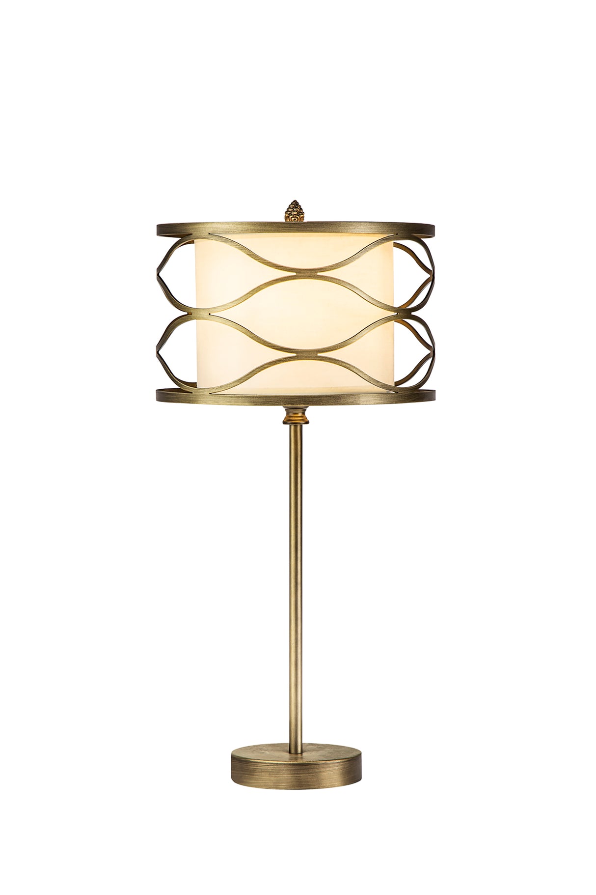 Hinnegan Table Lamp 1 Light E27 Aged Gold / Cream Fabric Shade
