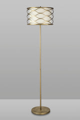 Hinnegan Floor Lamp 3 Light E14 Aged Gold / Cream Fabric Shade