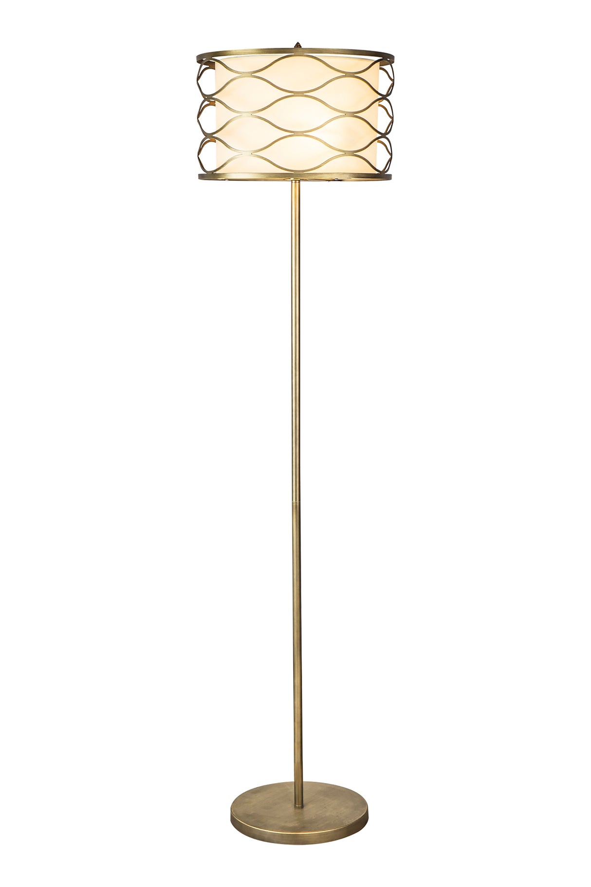 Hinnegan Floor Lamp 3 Light E14 Aged Gold / Cream Fabric Shade