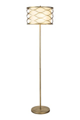 Hinnegan Floor Lamp 3 Light E14 Aged Gold / Cream Fabric Shade