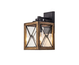 Doyle Small Wall Lamp, 1 x E27, Wood Effect & Black/Clear Glass, IP54, 2yrs Warranty