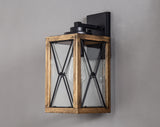 Doyle Large Wall Lamp, 1 x E27, Wood Effect & Black/Clear Glass, IP54, 2yrs Warranty