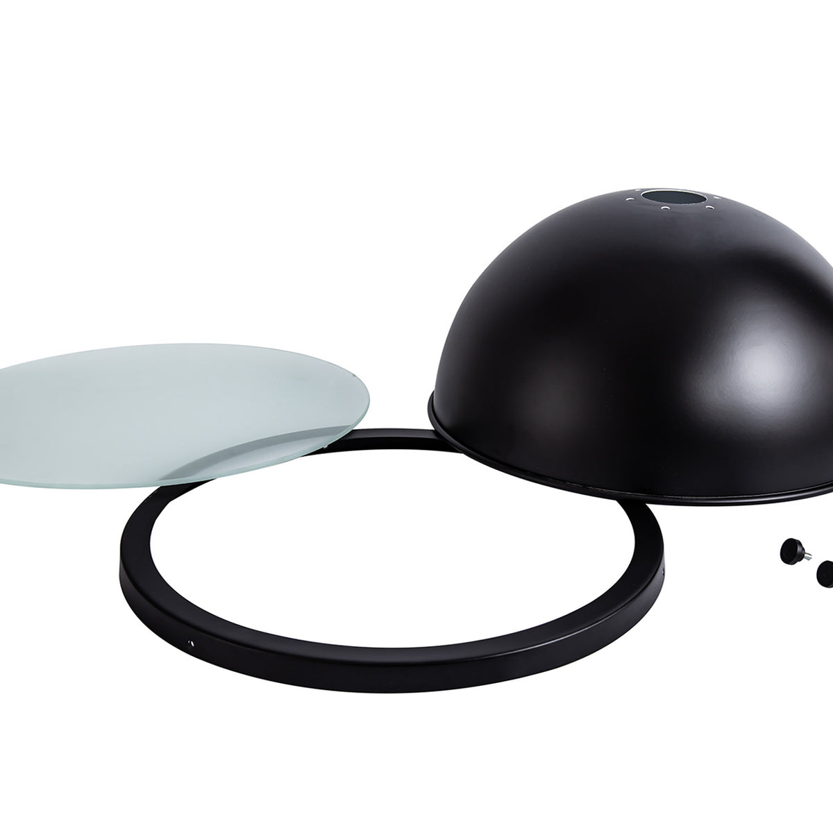 Munro Round 31cm Matt Black Metal Shade (A), With Frosted Glass ...