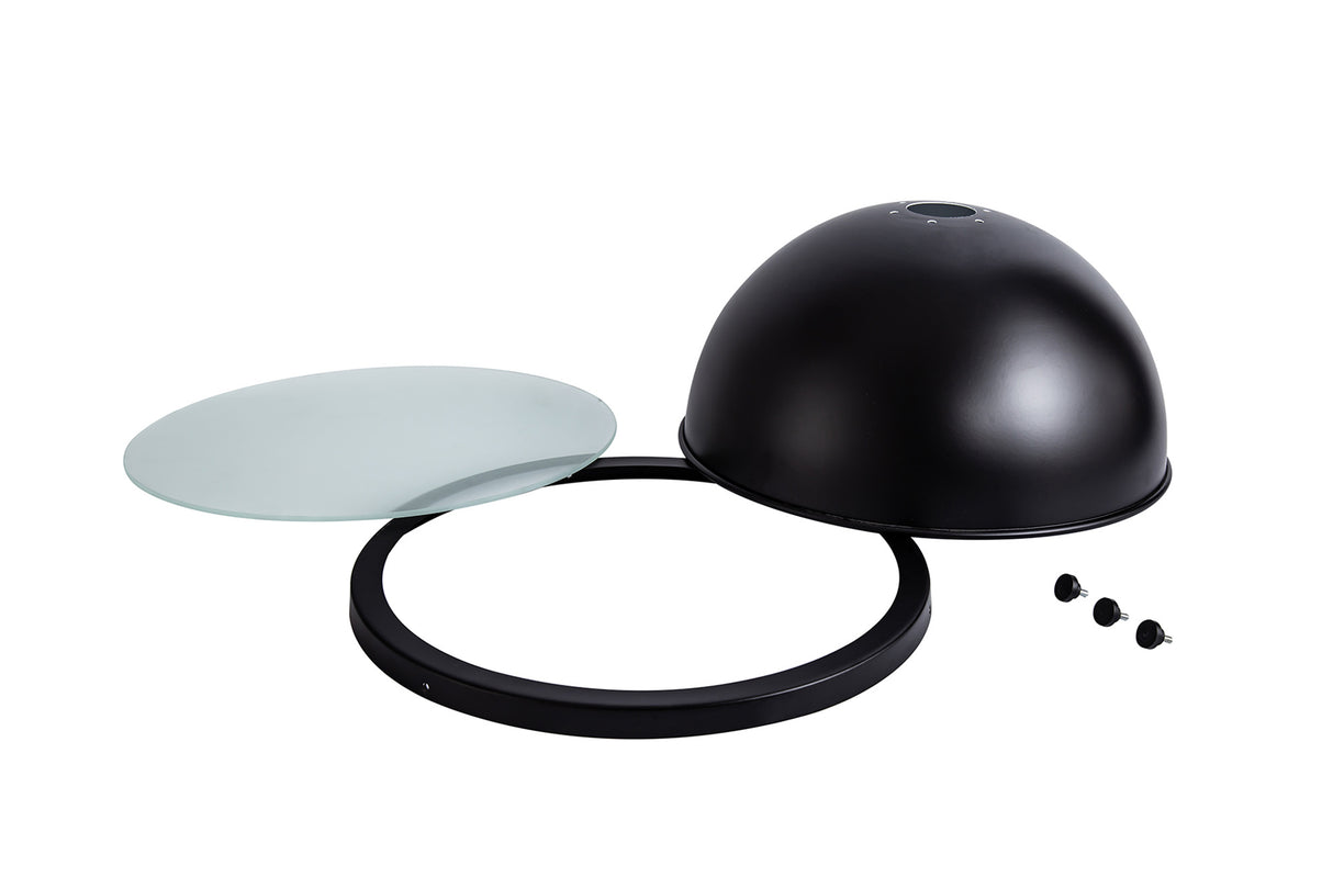 Munro Round 31cm Matt Black Metal Shade (A), With Frosted Glass Diffuser And Trim