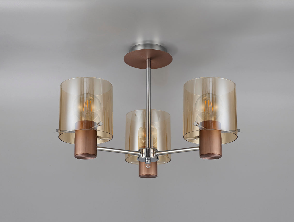 Chisholm Semi Flush Light, 3 x E27, Mocha/Amber Glass