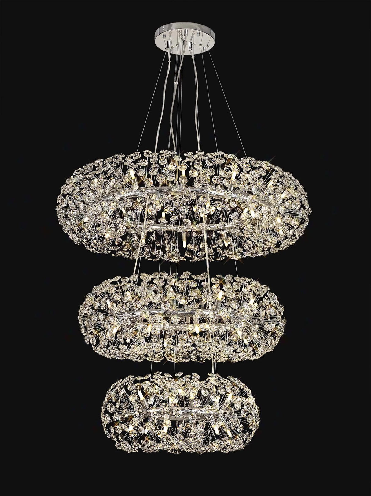 Byrne 3 Tier 60cm + 80cm + 100cm Pendant, 12 + 20 + 26 Light G9 Polished Chrome/Crystal