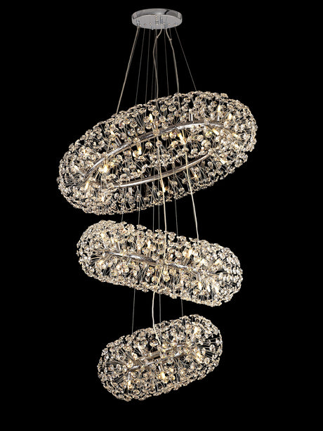 Byrne 3 Tier 60cm + 80cm + 100cm Pendant, 12 + 20 + 26 Light G9 Polished Chrome/Crystal