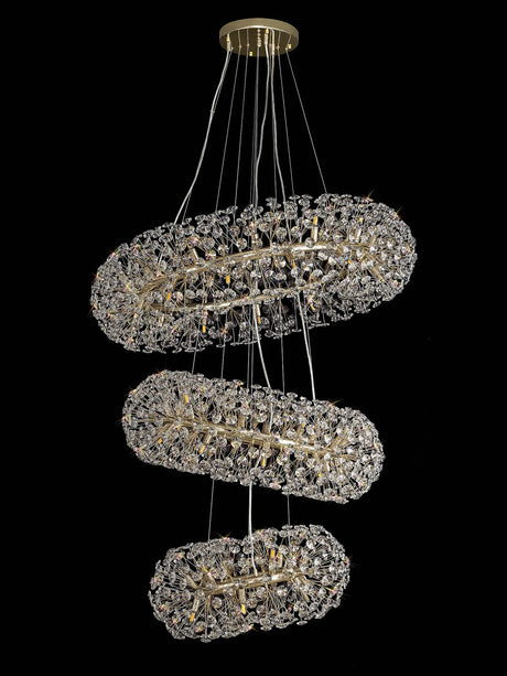 Byrne 3 Tier 60cm + 80cm + 100cm Pendant, 12 + 20 + 26 Light G9 French Gold/Crystal