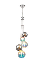 Suggett Pendant, 5 x G9, Polished Chrome/Iridescent Glass