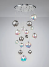 Suggett Pendant, 16 x G9, Polished Chrome/Iridescent Glass