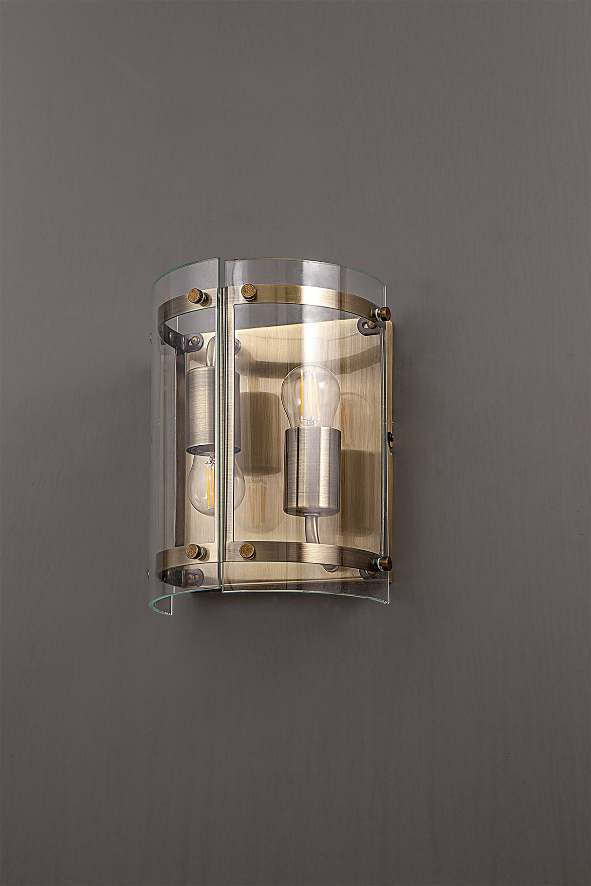 Stuckey Wall Light, 2 Light E27, Antique Brass