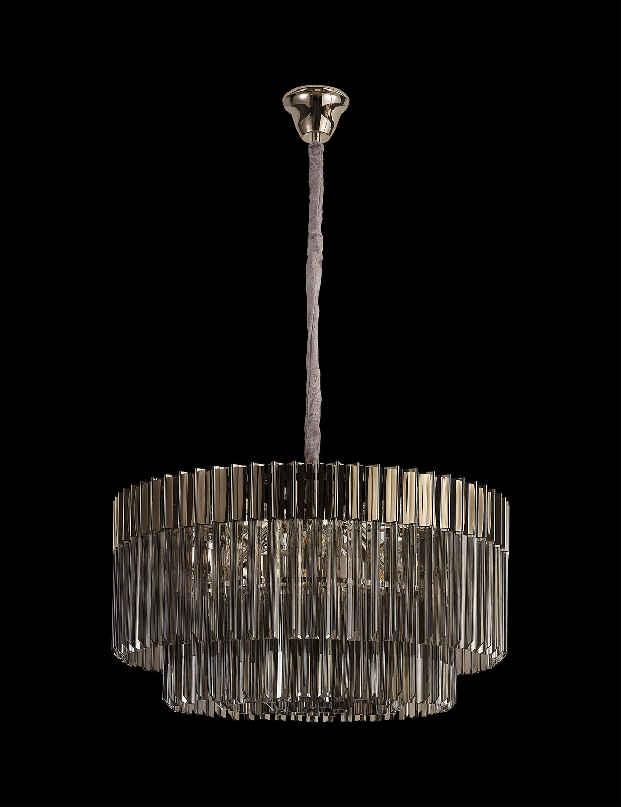 Longhorn 80cm Pendant Round 12 Light E14, Polished Nickel / Smoke Sculpted Glass ,Item Weight: 25.4kg