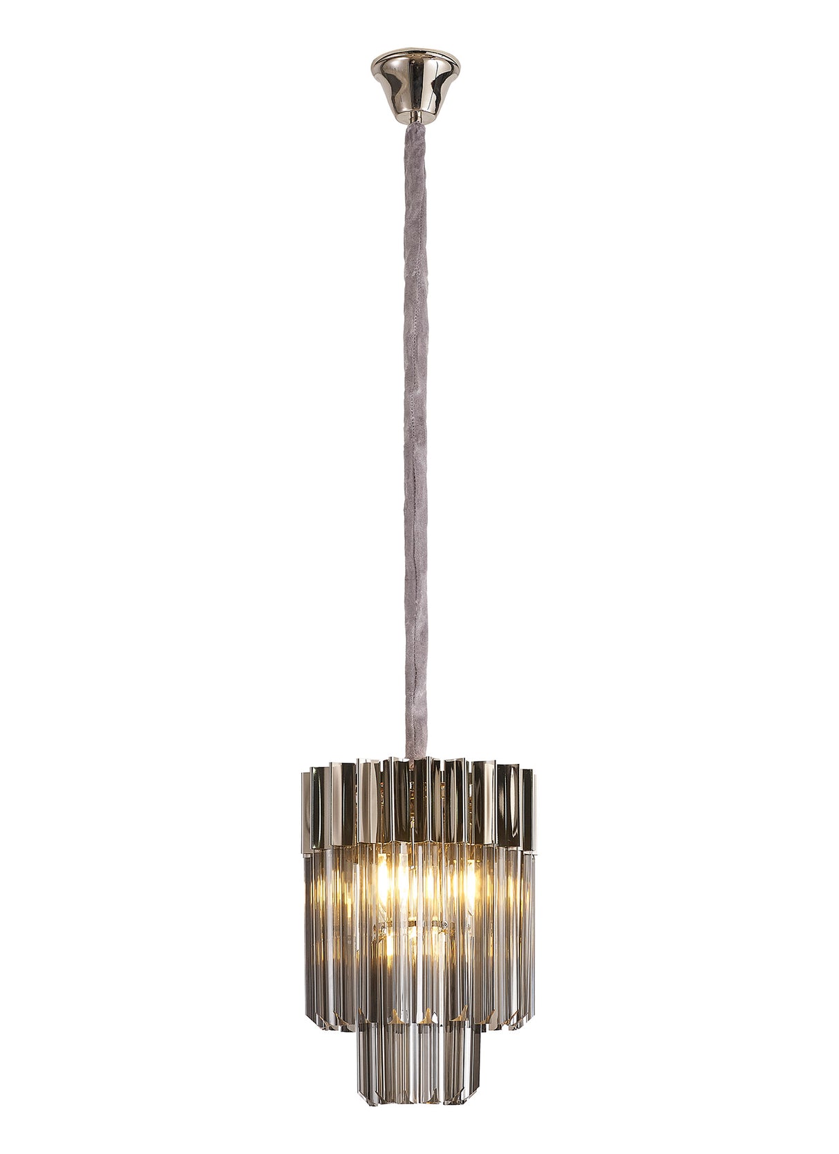 Longhorn 30cm Pendant Round 4 Light E14, Polished Nickel / Smoke Sculpted Glass