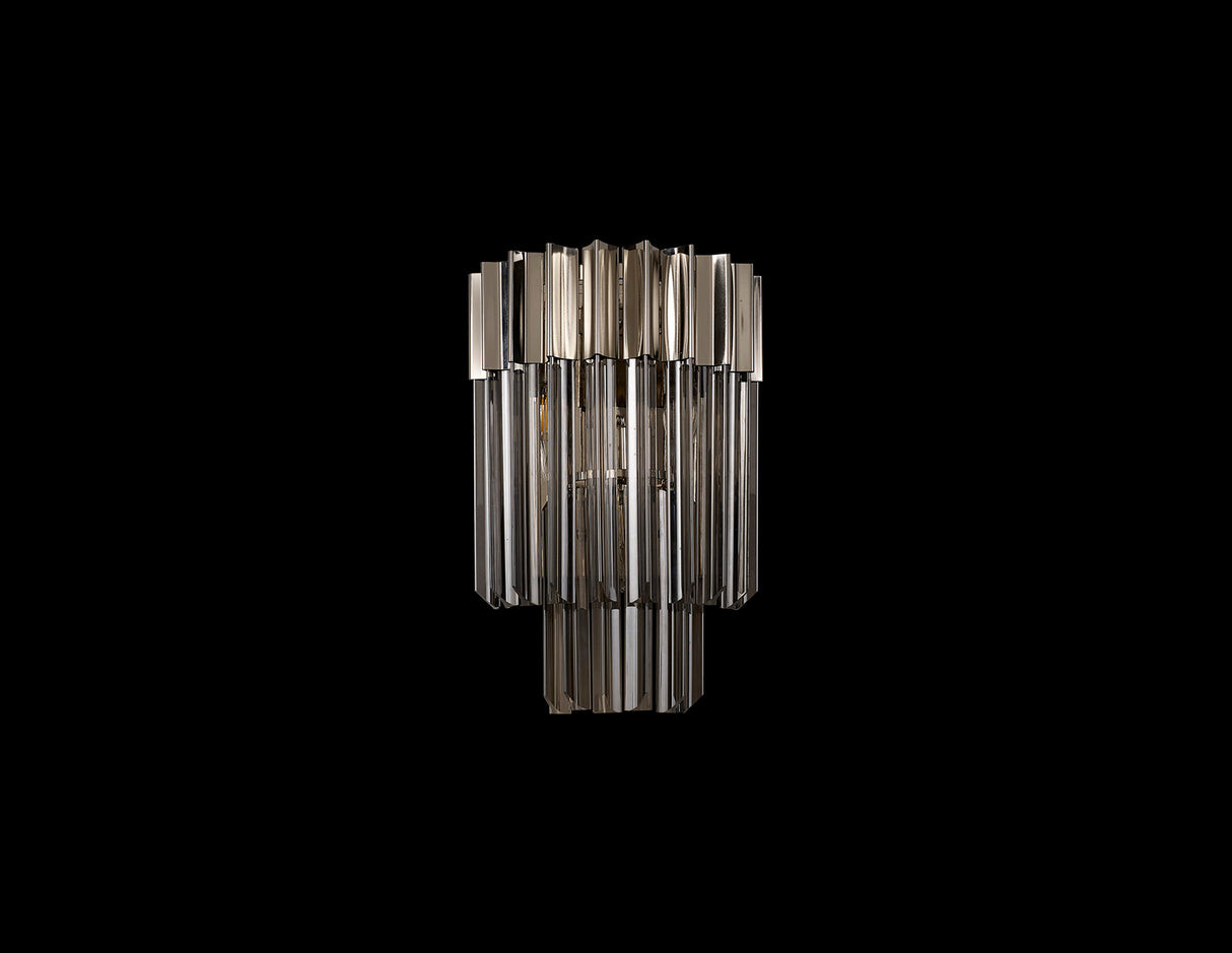 Longhorn 27.5 x H41cm Wall 3 Light E14, Polished Nickel / Smoke Sculpted Glass