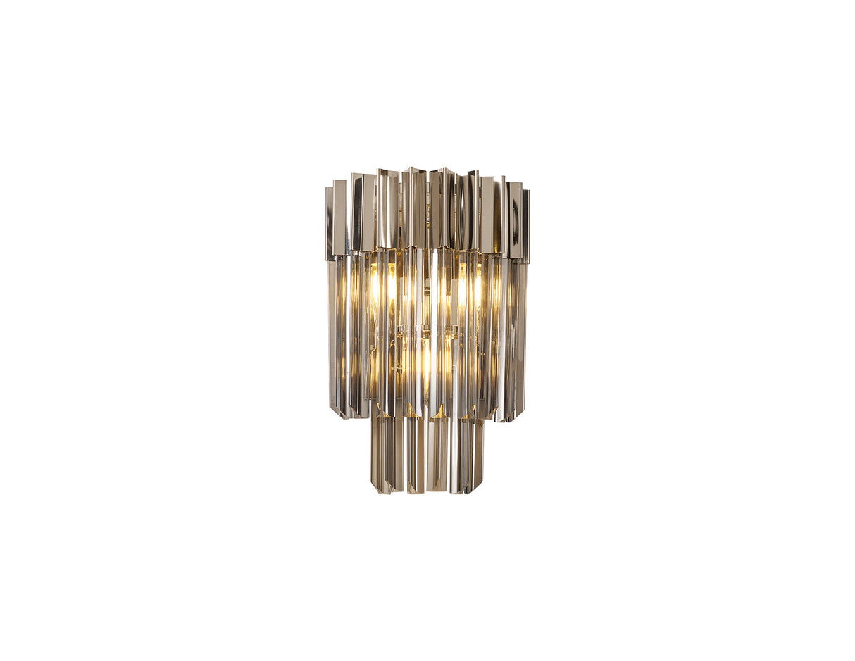 Longhorn 27.5 x H41cm Wall 3 Light E14, Polished Nickel / Smoke Sculpted Glass