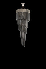 Longhorn 70cm Pendant Round 5 Layer Spiral 23 Light E14, Polished Nickel / Smoke Sculpted Glass, Item Weight: 57kg
