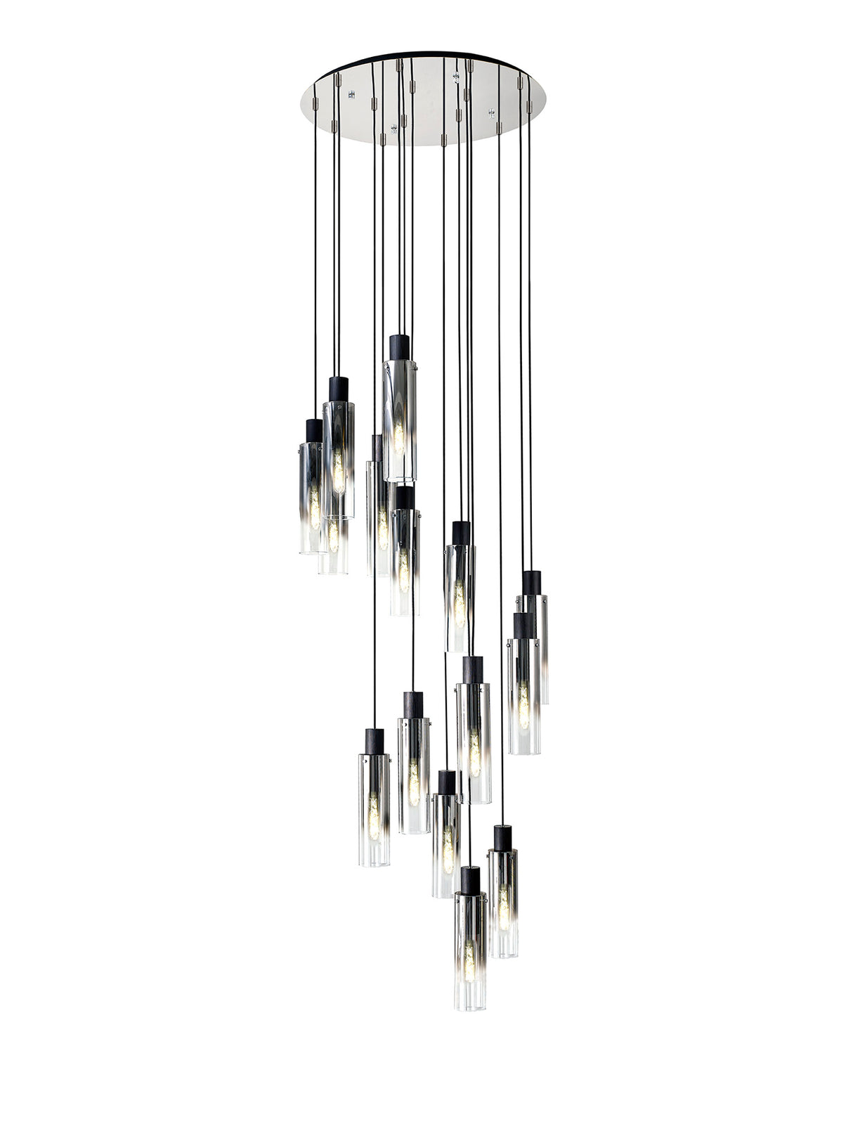 Bridges Round Pendant, 15 Light Adjustable E27, Black/Smoke Fade Glass, Item Weight: 25.3kg
