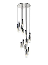 Bridges Round Pendant, 15 Light Adjustable E27, Black/Smoke Fade Glass, Item Weight: 25.3kg