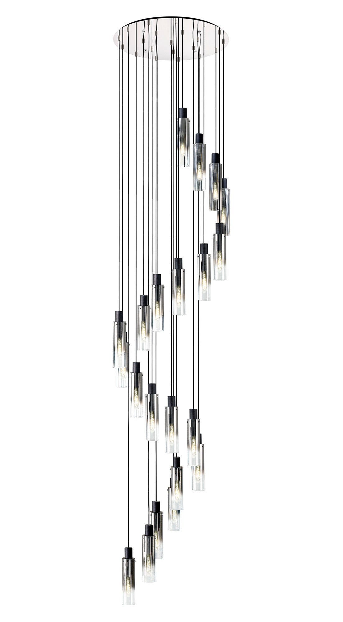 Bridges Round Pendant, 21 Light Adjustable E27, Black/Smoke Fade Glass, Item Weight: 38.2kg