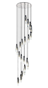 Bridges Round Pendant, 21 Light Adjustable E27, Black/Smoke Fade Glass, Item Weight: 38.2kg