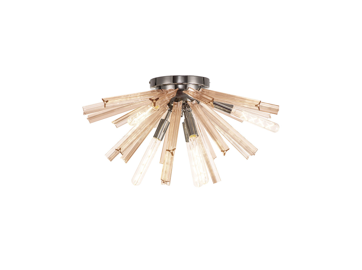 Harris 6 Light E14, Semi Flush Polished Nickel / Champagne Gold Glass