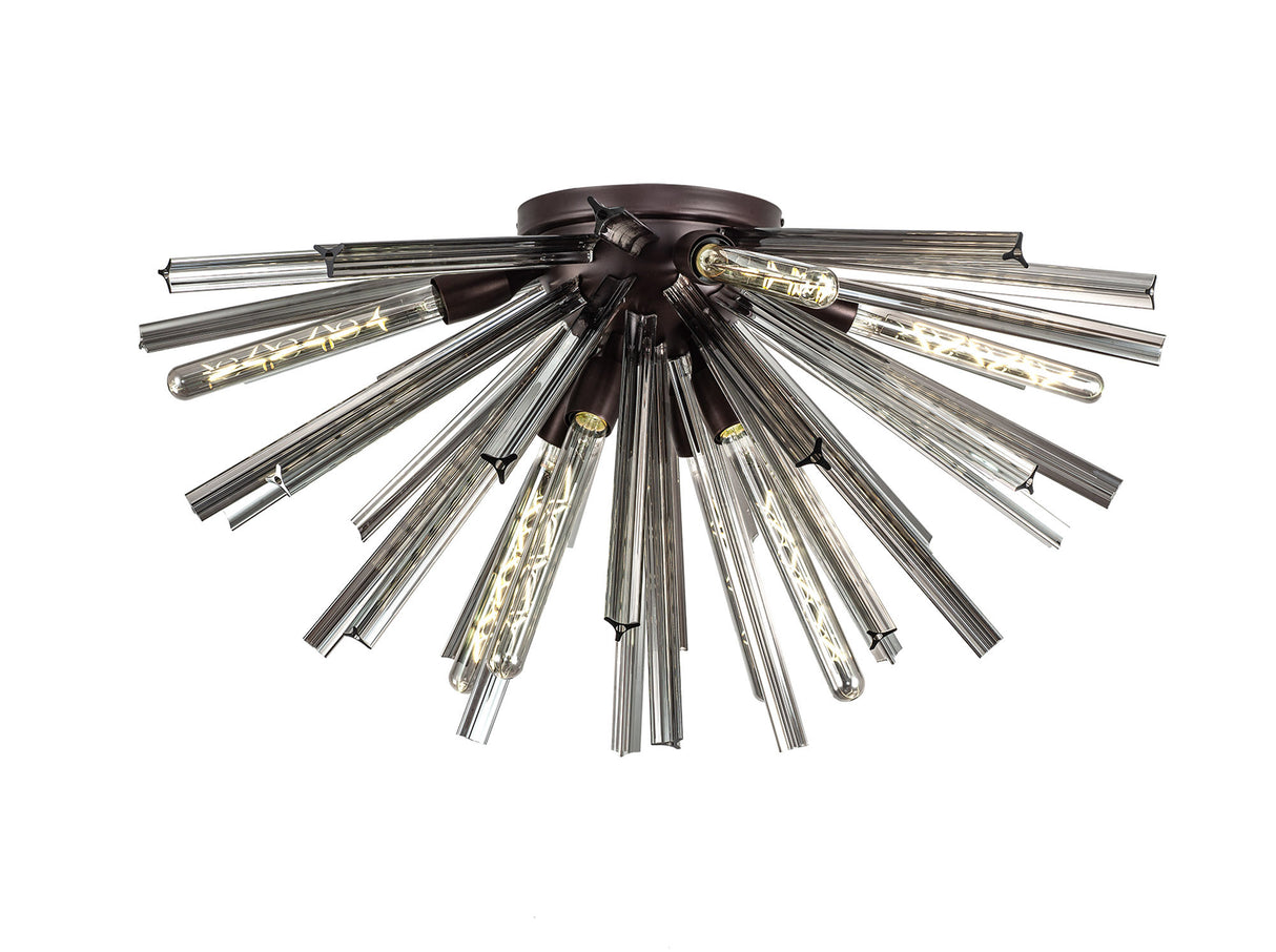 Harris 8 Light E27, Semi Flush Brown Oxide / Smoke Glass