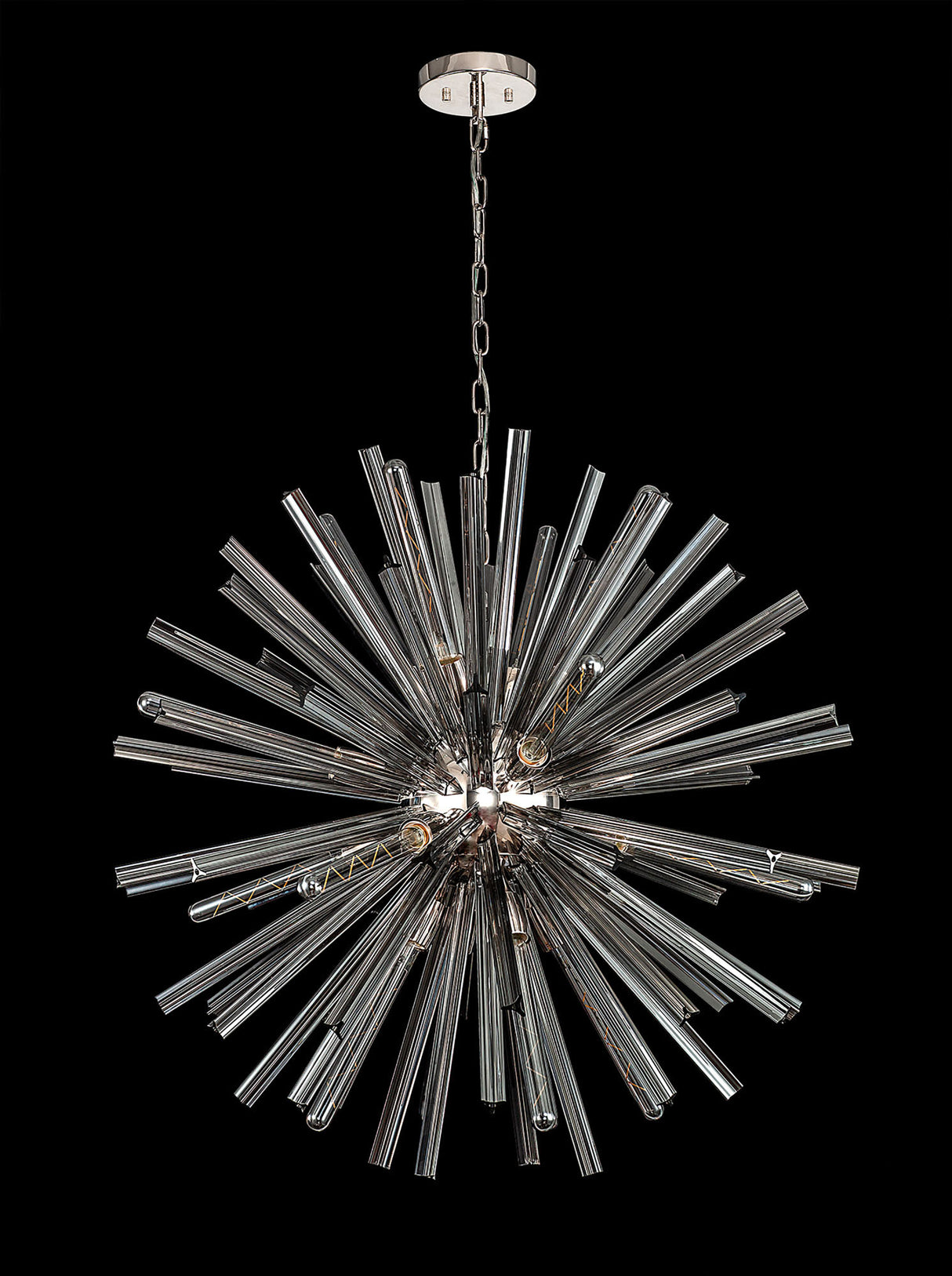 Harris 16 Light E27, Round Pendant Polished Nickel / Smoke Glass