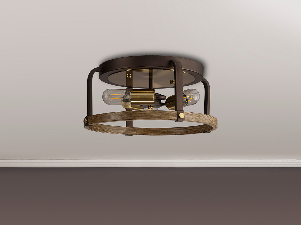 Atkins Flush Round 3 Light E27, Antique Bronze / Brown Oxide / Wood