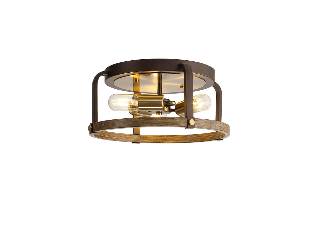 Atkins Flush Round 3 Light E27, Antique Bronze / Brown Oxide / Wood