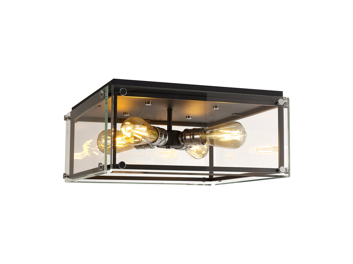 Bolton Flush, 4 Light E27, Matt Black / Chrome / Clear Glass