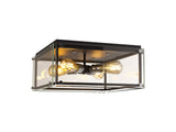 Bolton Flush, 4 Light E27, Matt Black / Chrome / Clear Glass