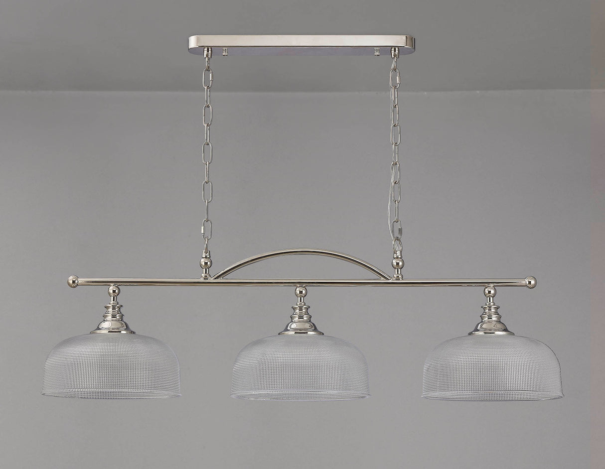Gray Semi Flush / Pendant Bar, 3 Light Adjustable E27, Polished Nickel / Prismatic Glass