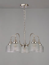 Gray Semi Flush / Pendant, 5 Light E27, Polished Nickel / Prismatic Glass