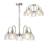 Gray Semi Flush / Pendant, 5 Light E27, Polished Nickel / Prismatic Glass