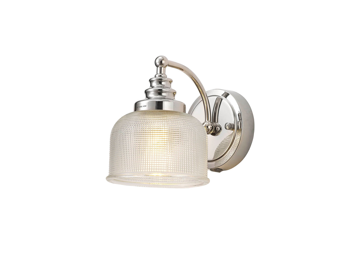 Gray Switched Wall Lamp 1 Light E27 Polished Nickel / Prismatic Glass