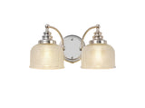 Gray Switched Wall Lamp 2 Light E27 Polished Nickel / Prismatic Glass