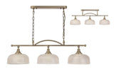 Gray Semi Flush / Pendant Bar, 3 Light Adjustable E27, Antique Brass / Prismatic Glass