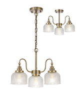Gray Semi Flush / Pendant, 3 Light E27, Antique Brass / Prismatic Glass