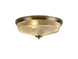 Gray 3 Light E27 Flush Ceiling Light, Antique Brass / Prismatic Glass