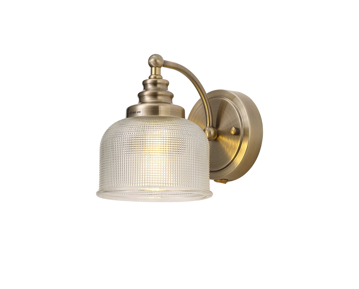 Gray Switched Wall Lamp 1 Light E27 Antique Brass / Prismatic Glass