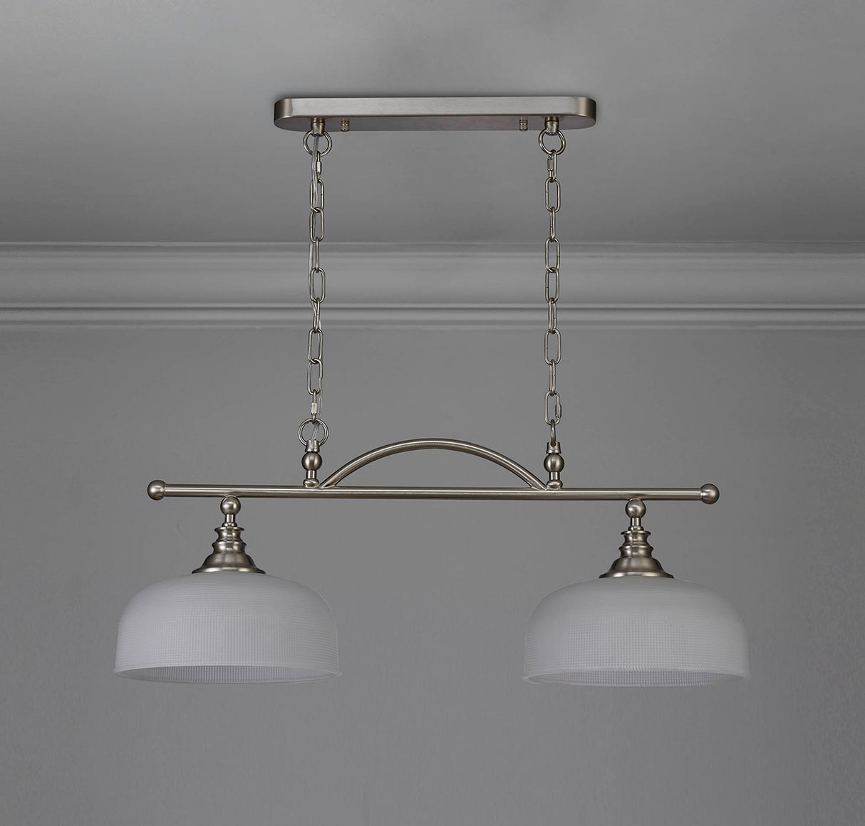 Gray Semi Flush / Pendant Bar, 2 Light Adjustable E27, Satin Nickel / Frosted Glass