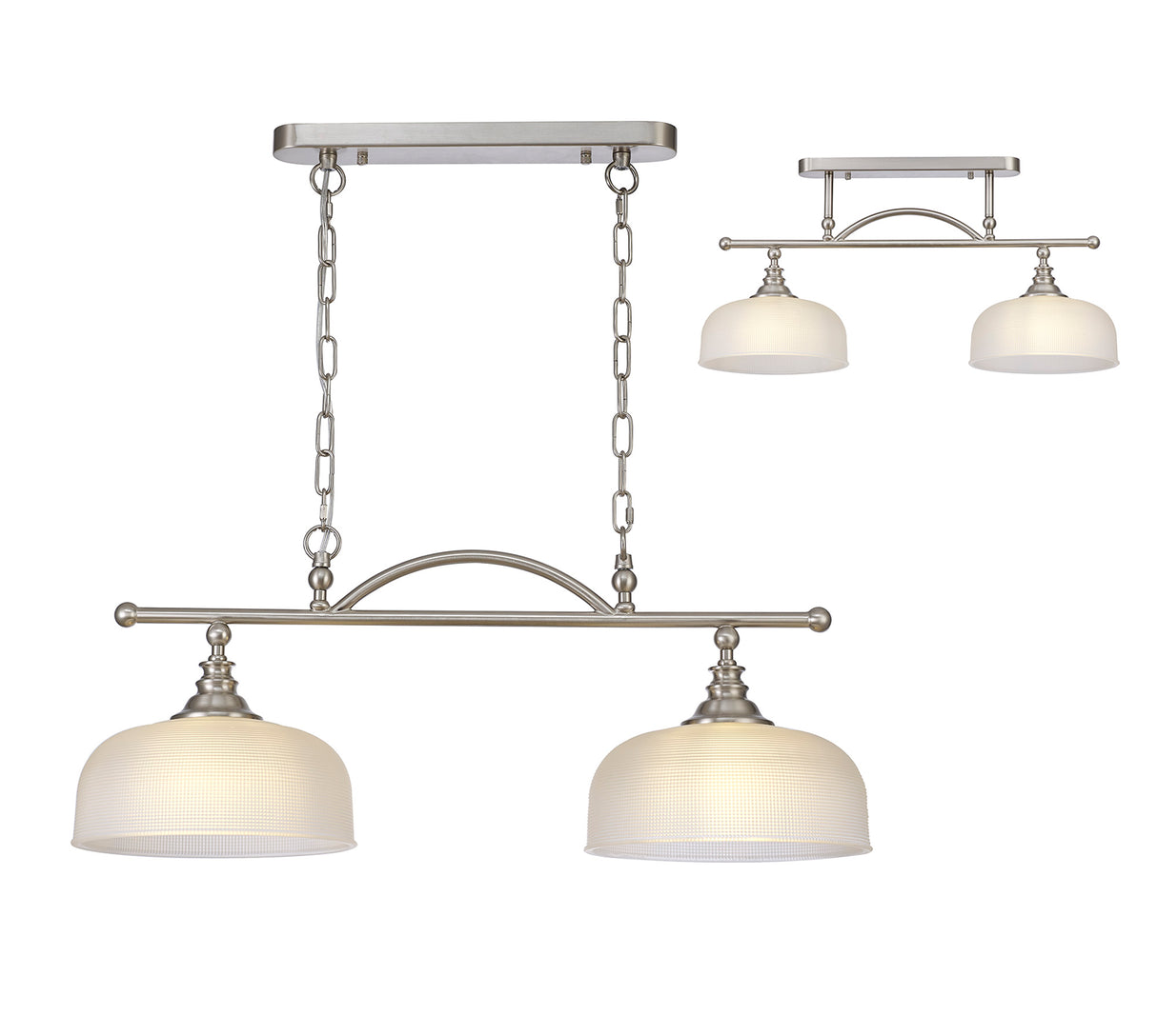 Gray Semi Flush / Pendant Bar, 2 Light Adjustable E27, Satin Nickel / Frosted Glass