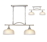 Gray Semi Flush / Pendant Bar, 2 Light Adjustable E27, Satin Nickel / Frosted Glass