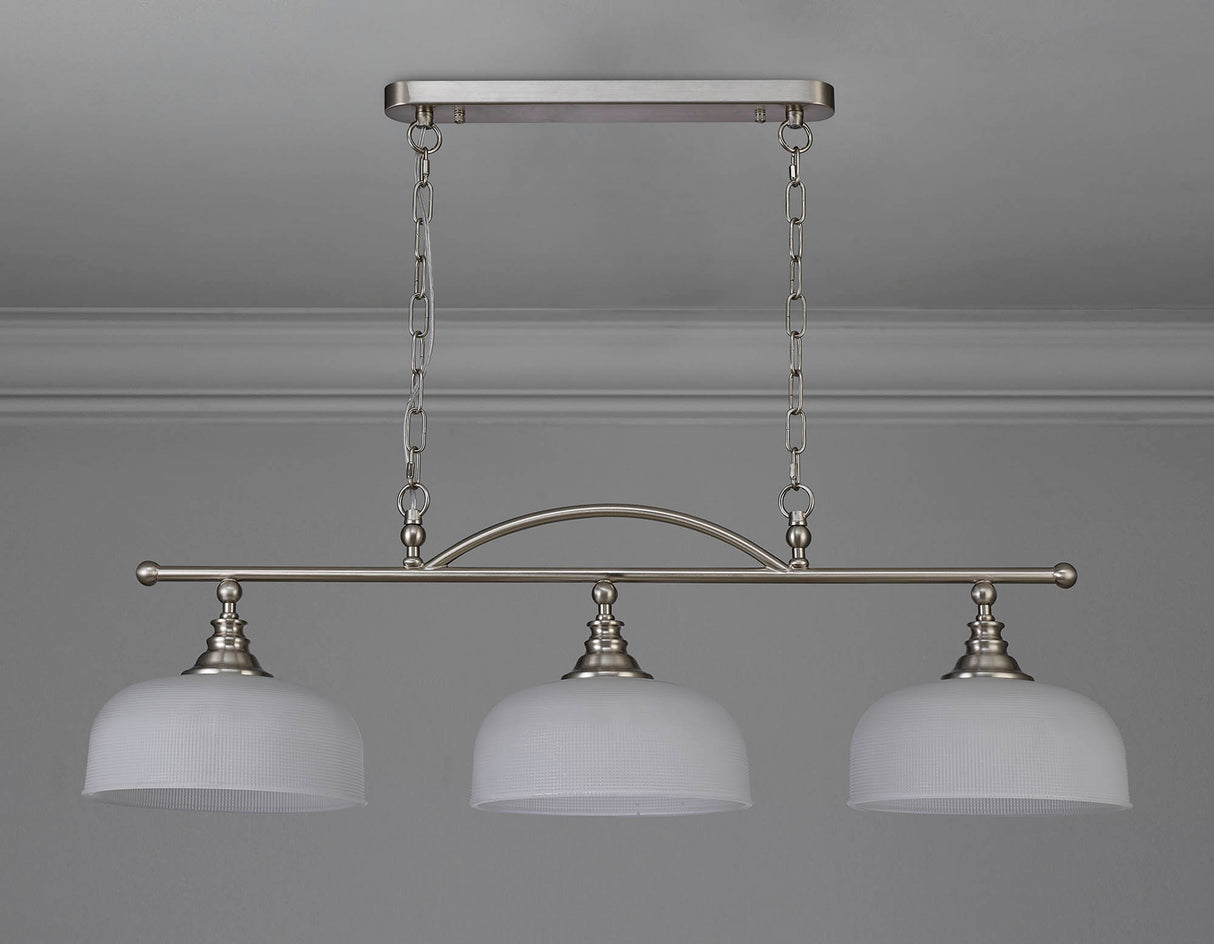 Gray Semi Flush / Pendant Bar, 3 Light Adjustable E27, Satin Nickel / Frosted Glass