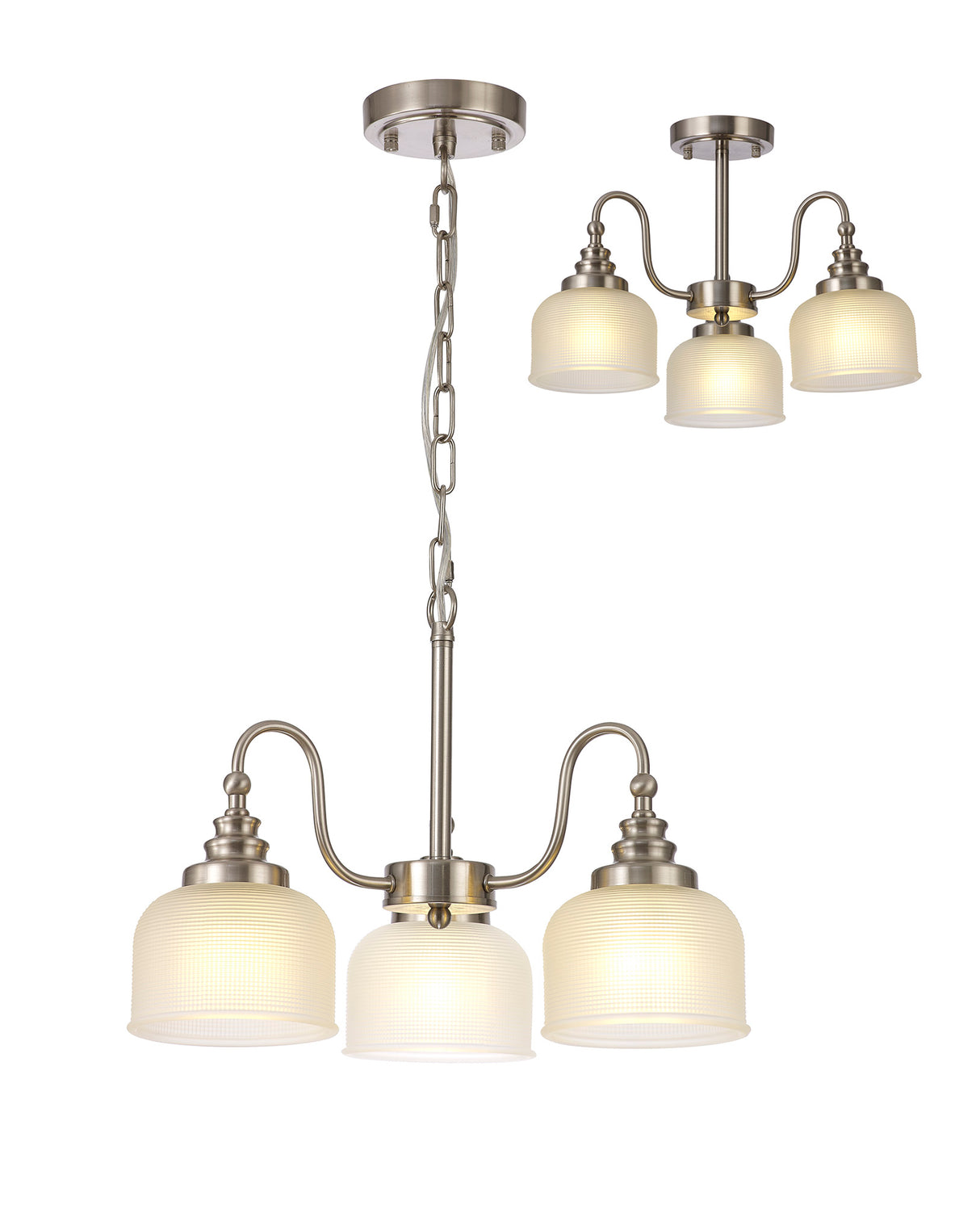 Gray Semi Flush / Pendant, 3 Light E27, Satin Nickel / Frosted Glass