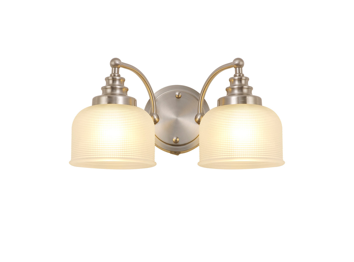 Gray Switched Wall Lamp 2 Light E27 Satin Nickel / Frosted Glass
