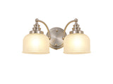 Gray Switched Wall Lamp 2 Light E27 Satin Nickel / Frosted Glass